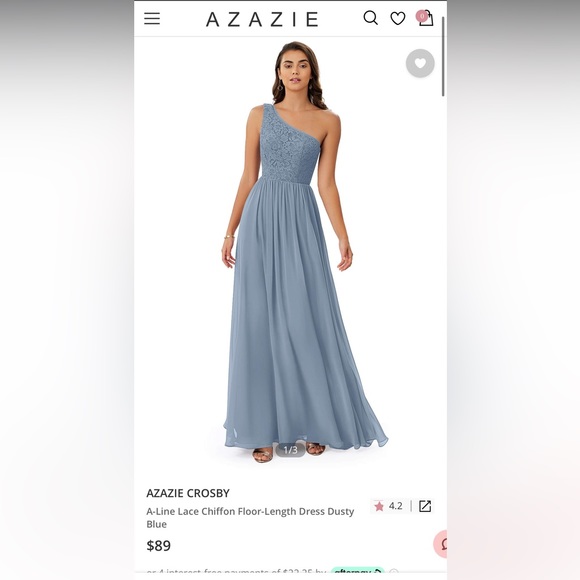 Azazie Crosby: A-Line Lace Chiffon Floor-Length Dress Dusty Blue - Picture 5 of 7